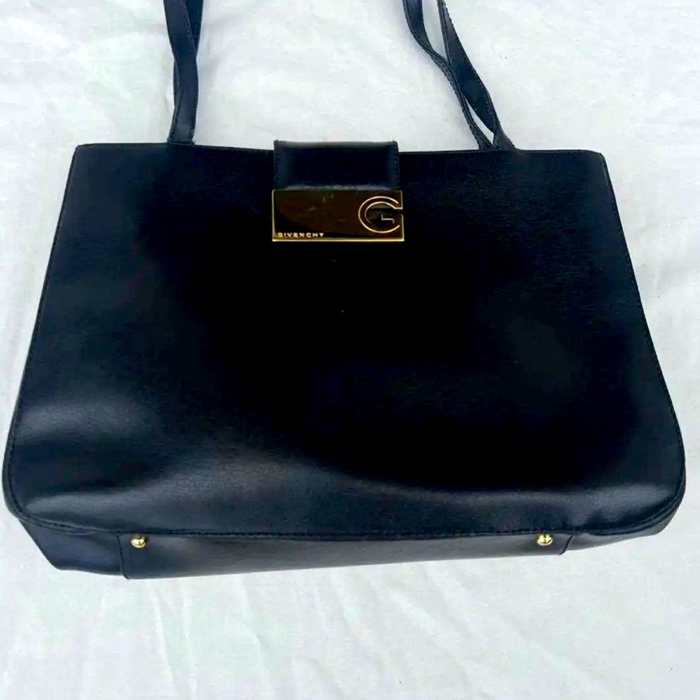 GIVENCHY Tote Bag Shoulder Bag Logo Plate Leather Black women's